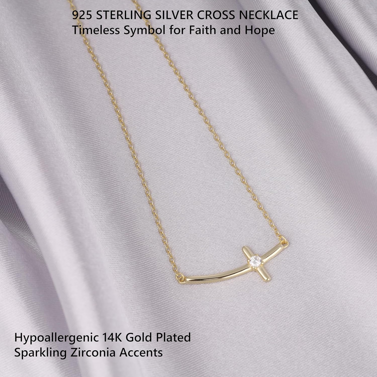 GAVU 925 Sterling Silver Sideways Cross Necklace for Women, Curved Cross Pendant Confirmation Necklace