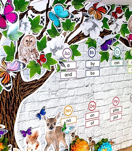 Miniatura 6 de Schoolgirl Style Woodland Whimsy - Juego de tablones de anuncios, recorte de árbol grande de 6 piezas con hojas verdes para tablones de anuncios,