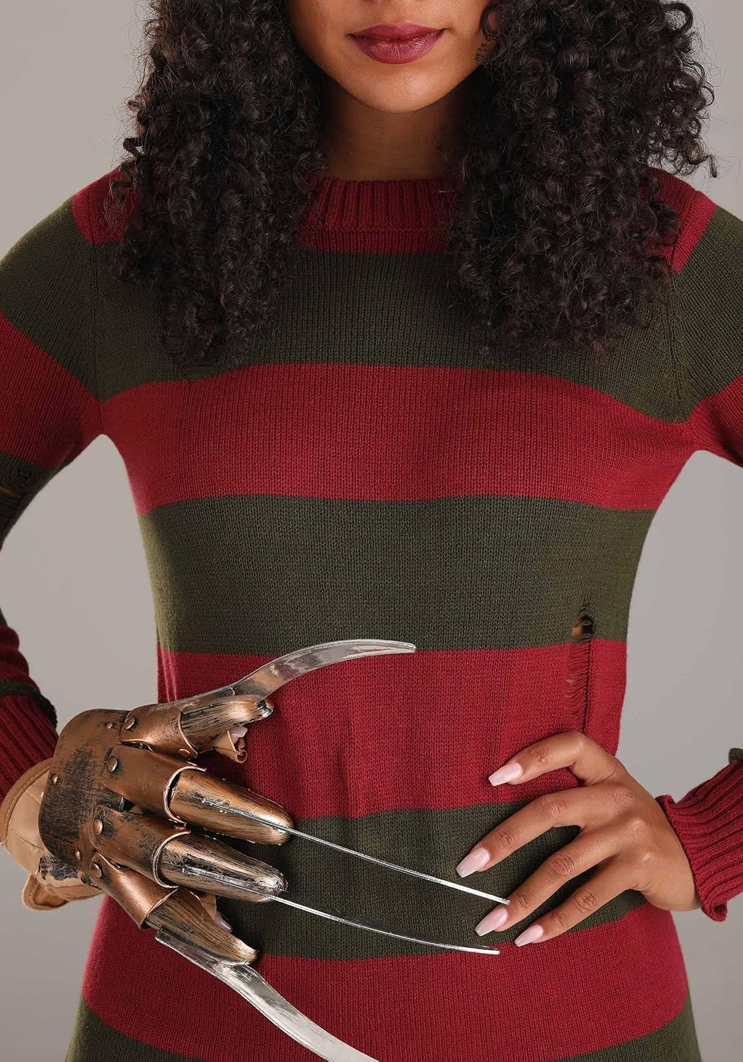 Nightmare on Elm Street Freddy Krueger Costume Sweater Dress for Women - Freddy Krueger Ripped Striped Sweater - Image 4