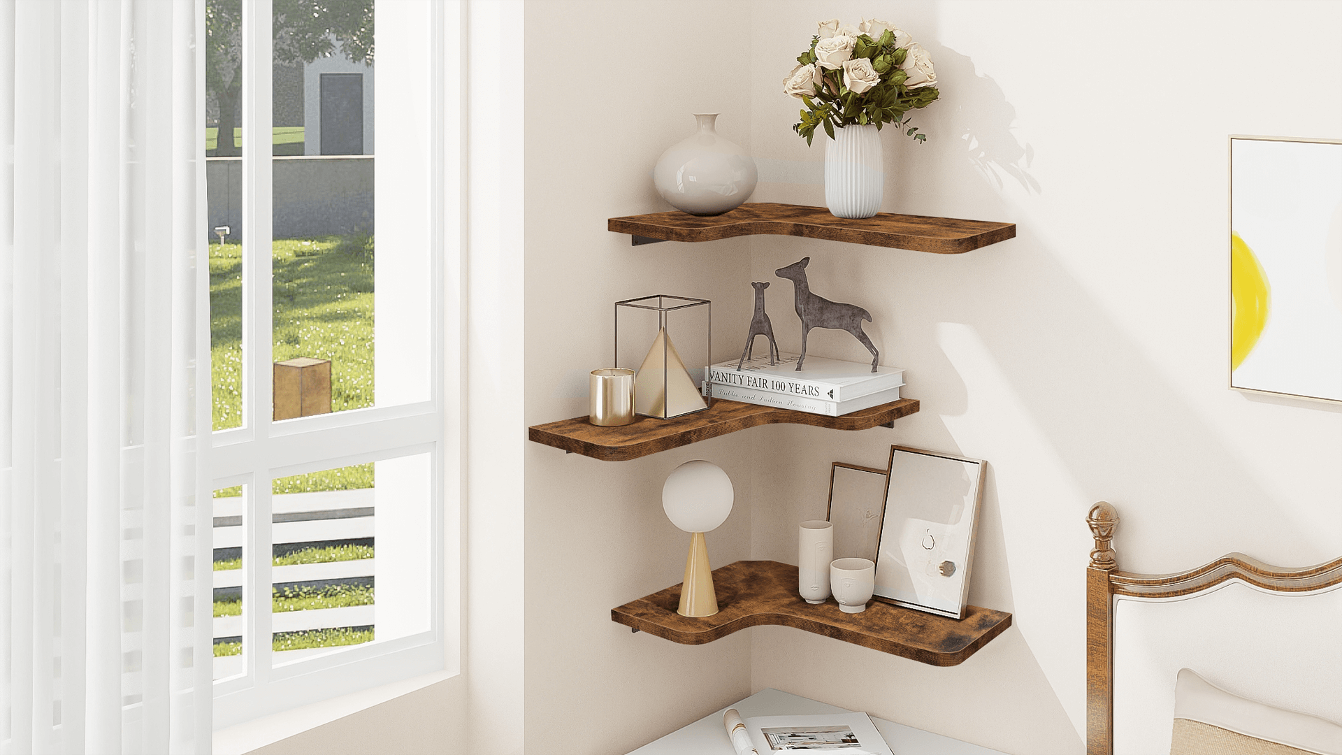 Homode Corner Shelves Wall Mounted, Set of 3 Floating Corner
