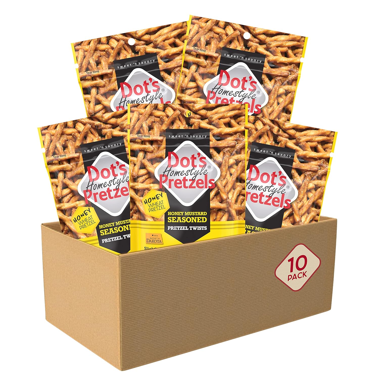 Dot's Homestyle Pretzels 5 Ounce Snack Size Individual Packs Seasoned Pretzel Twists (Honey Mustard, 5 Ounce (Pack of 10))