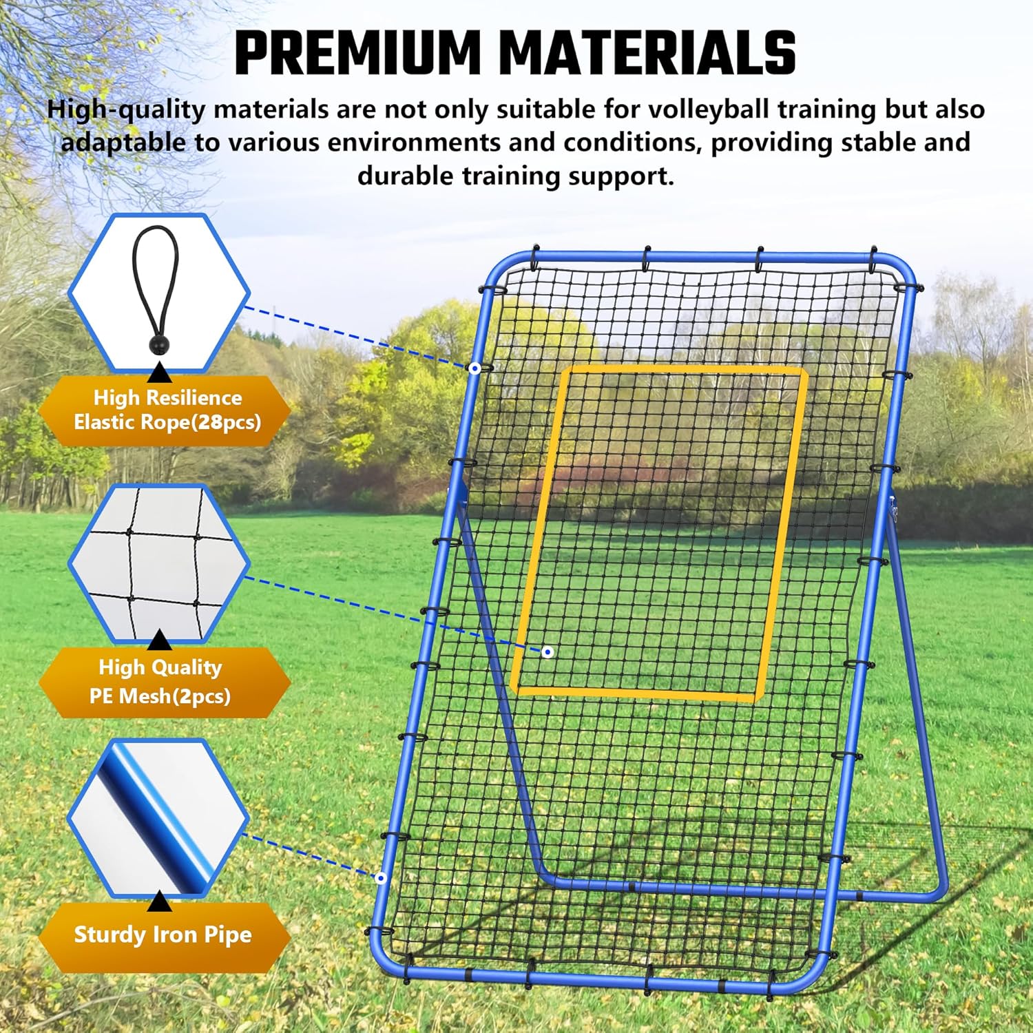 Volleyball Rebounder Net 7x4FT with Adjustable Angles for Spiking, Bumping, Passing | Foldable Training Net with Dual-Bar Frame, Ground Stakes & Carry Bag for Indoor Outdoor Volleyball Practice - Image 4
