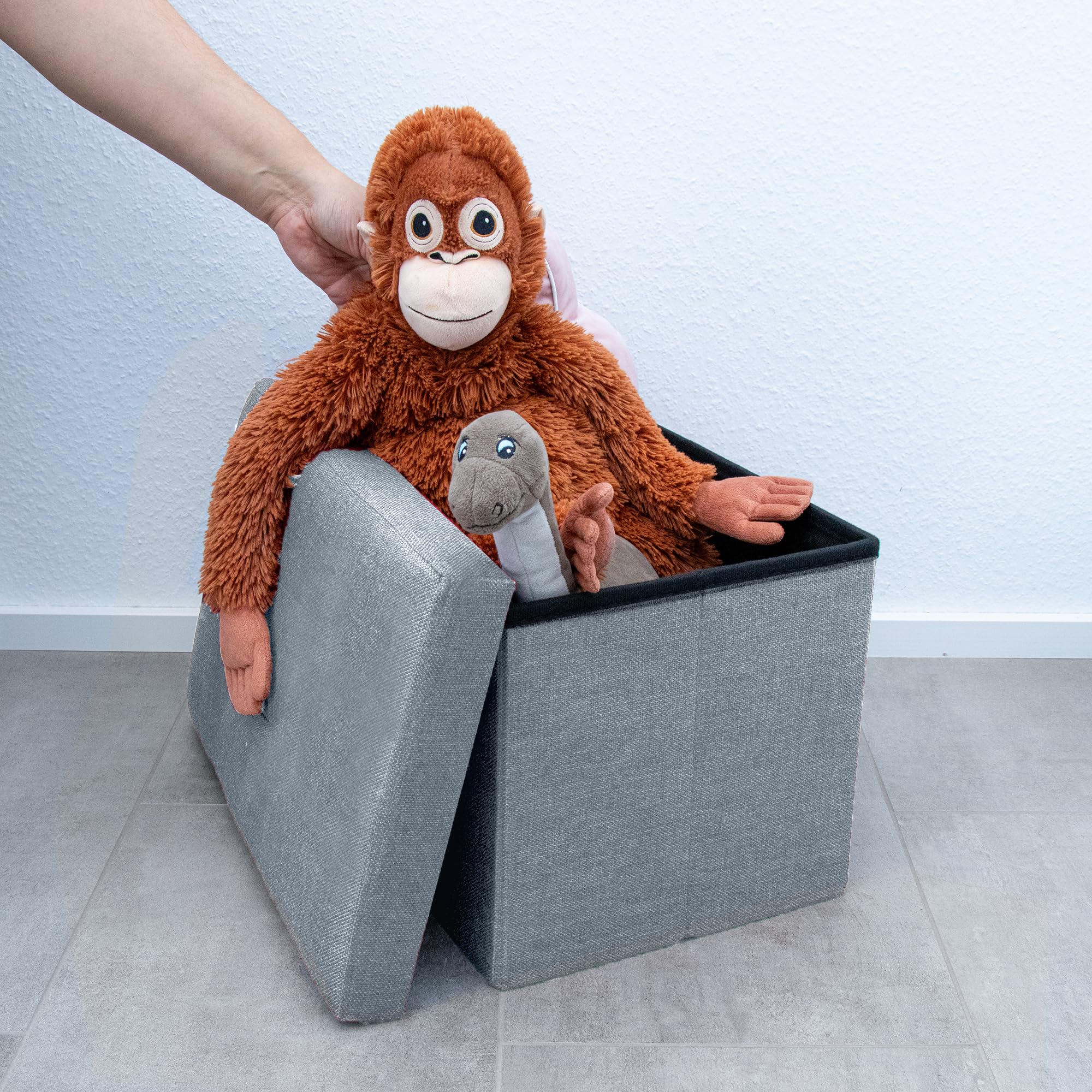 INTIRILIFE Banco Plegable 49x30x30cm en Gris - Asiento Cubo de Tela con Espacio de Almacenamiento y Tapa en Aspecto de Lino - Asiento Cubo reposapiés Plegable Caja de Almacenamiento arcón Taburete