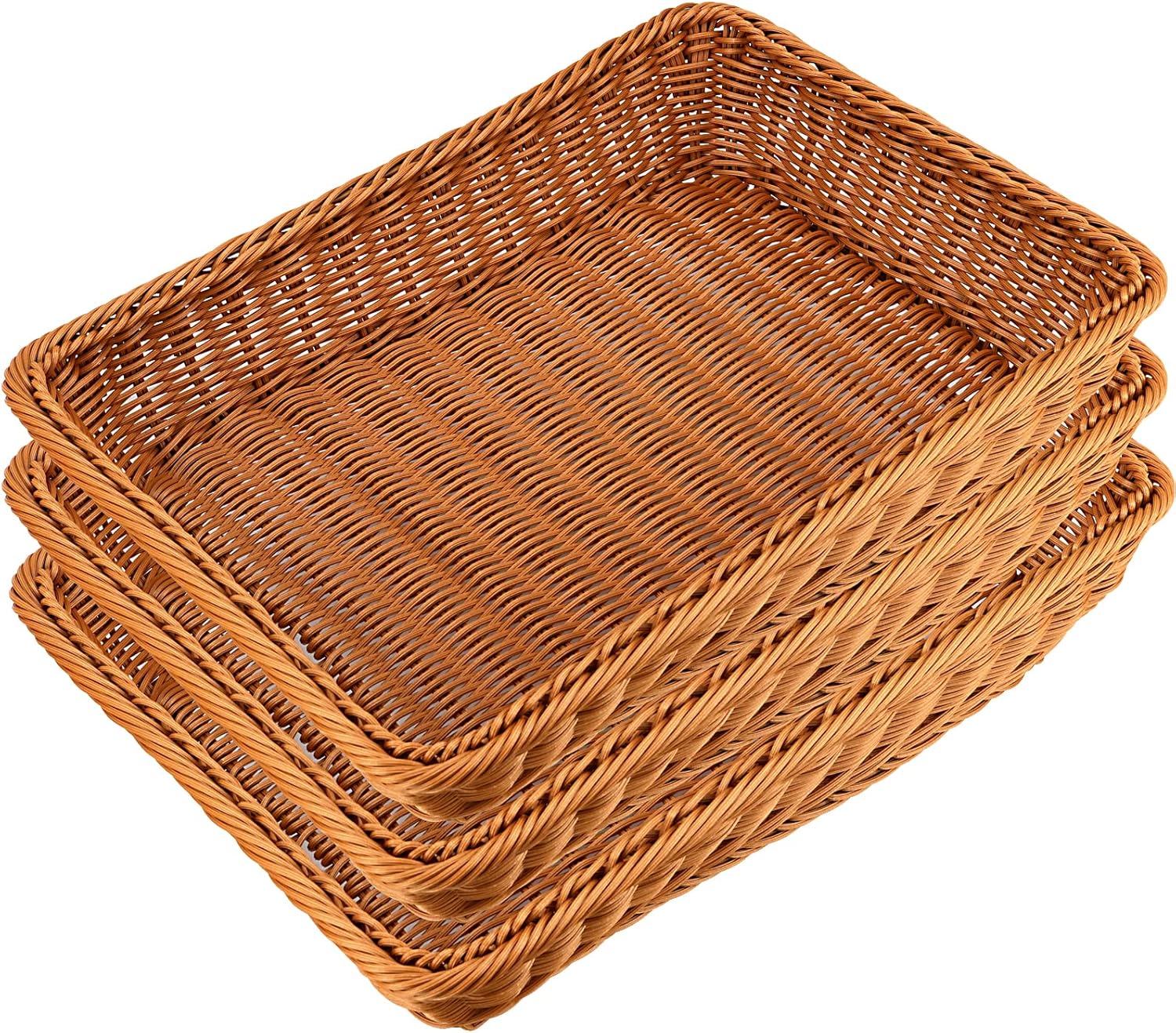 HEIHAK 3 PCS 16 x 12 x 3.4 Inch PolyWicker Bread Baskets