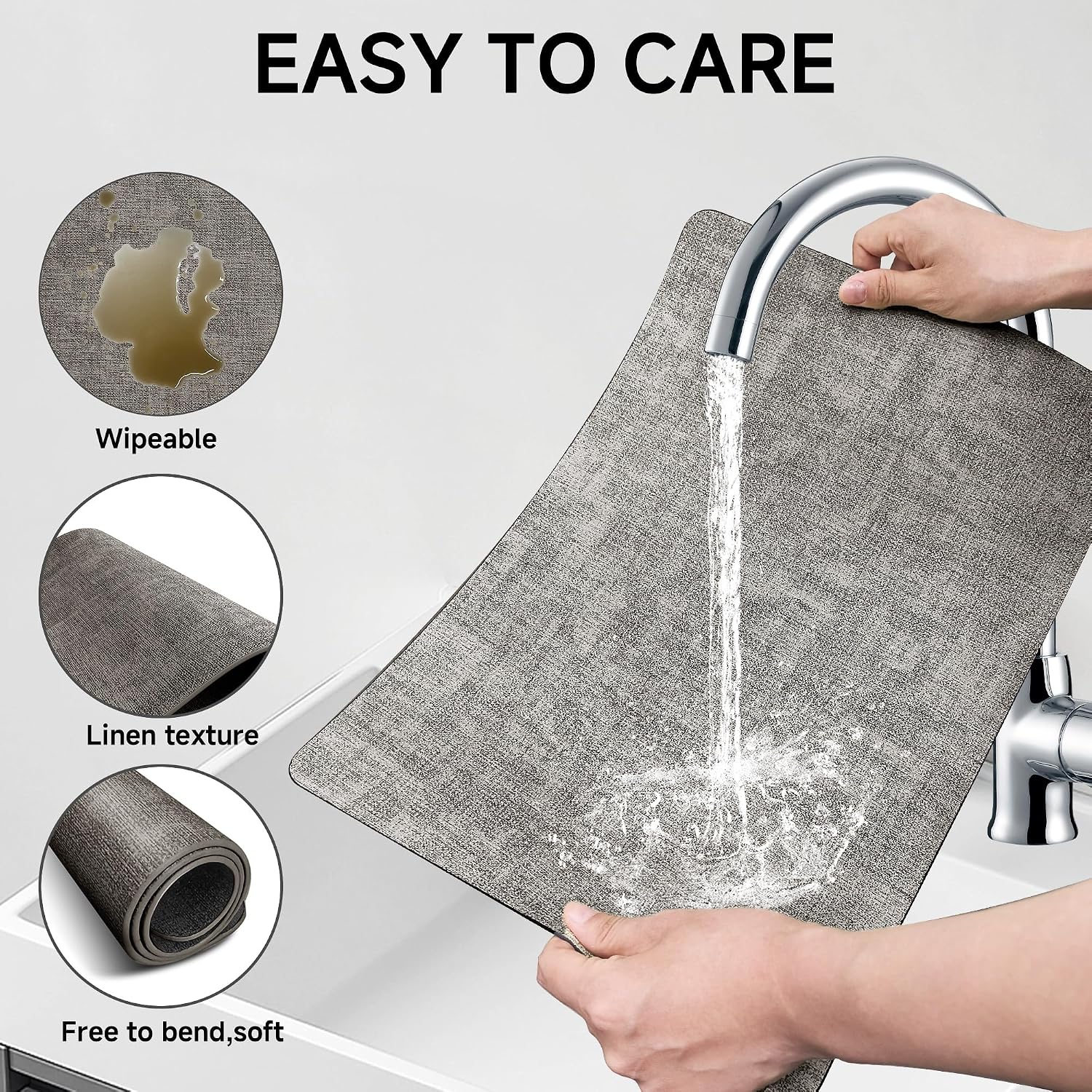 Faux Leather Vinyl Placemats Set of 4 Wipeable Heat Resistant Place Mats 100% Washable - Waterproof - Anti Slip Reversible Table Mats for Kitchen/Dining/Party/Outdoor, 12" x 16.5", Dark Grey