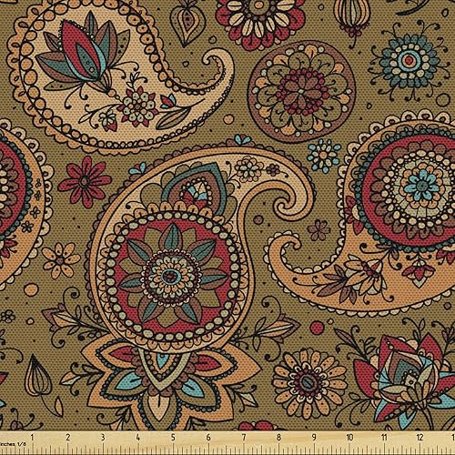 Vista 579 de Ambesonne Tela beige de The Yard, ilustración contemporánea de animales marinos en estilo retro, arte de caballito de mar de cangrejo de pulpo, tela