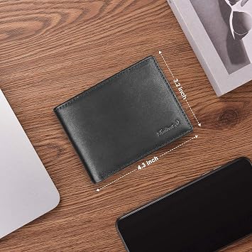 Mens Slim Bifold Genuine Leather Wallet, Thin Front Pocket Wallet for Men