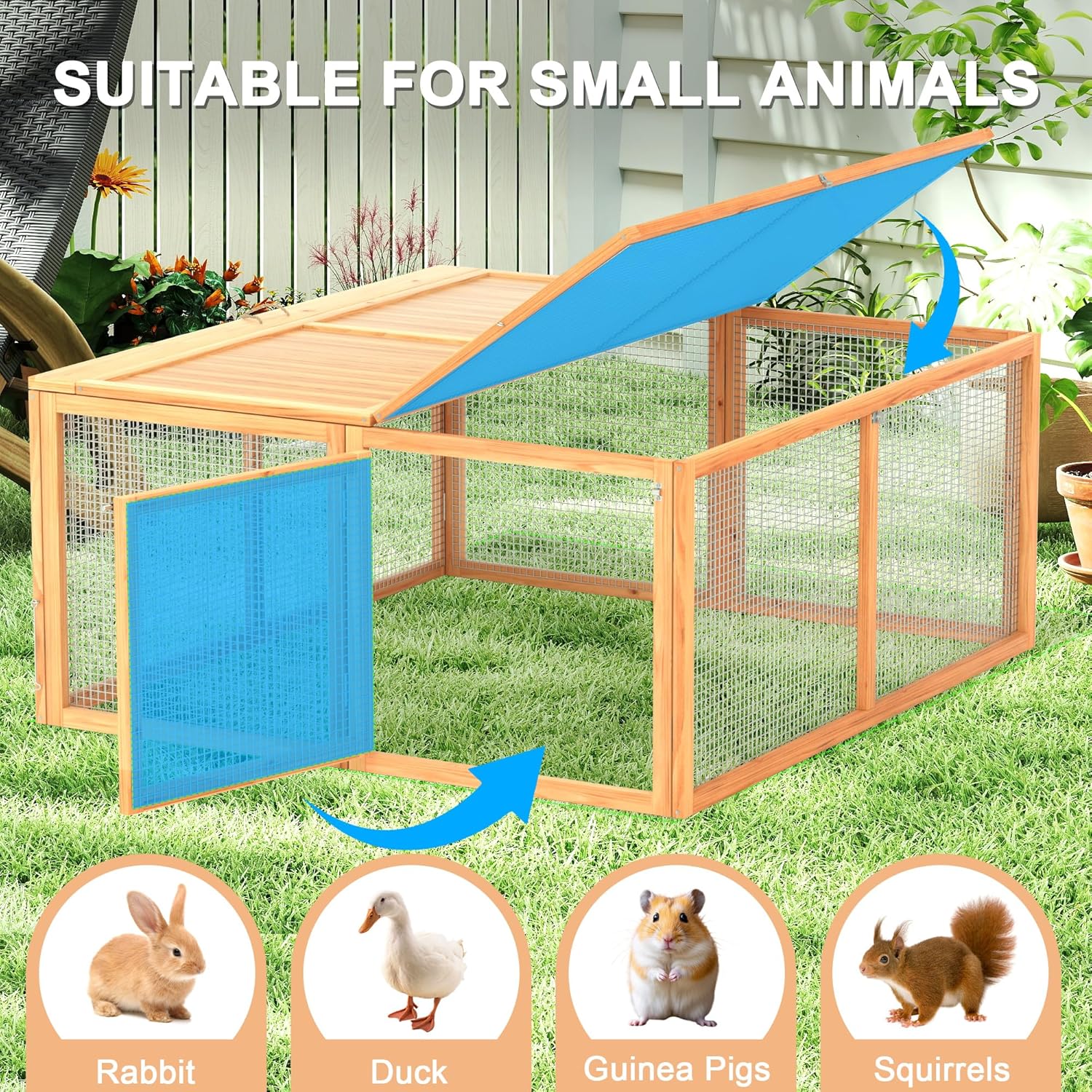 Portable Chicken Coop Run, Rabbit Hutch with Top & Side Opening Doors, Folding Wooden Rabbit Cage for Guinea Pigs, Bunny, Rabbit, Hedgehog, Small Animal Outdoor (Logs)