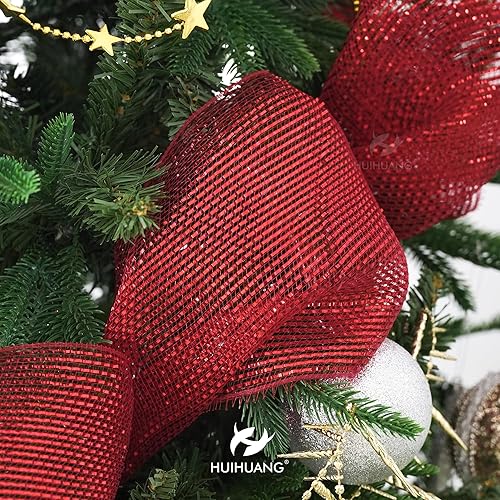 Miniatura 3 de HUIHUANG Cinta de malla decorativa de malla roja decorativa de 10 pulgadas, malla roja metálica decorativa para decoración del árbol de Navidad,