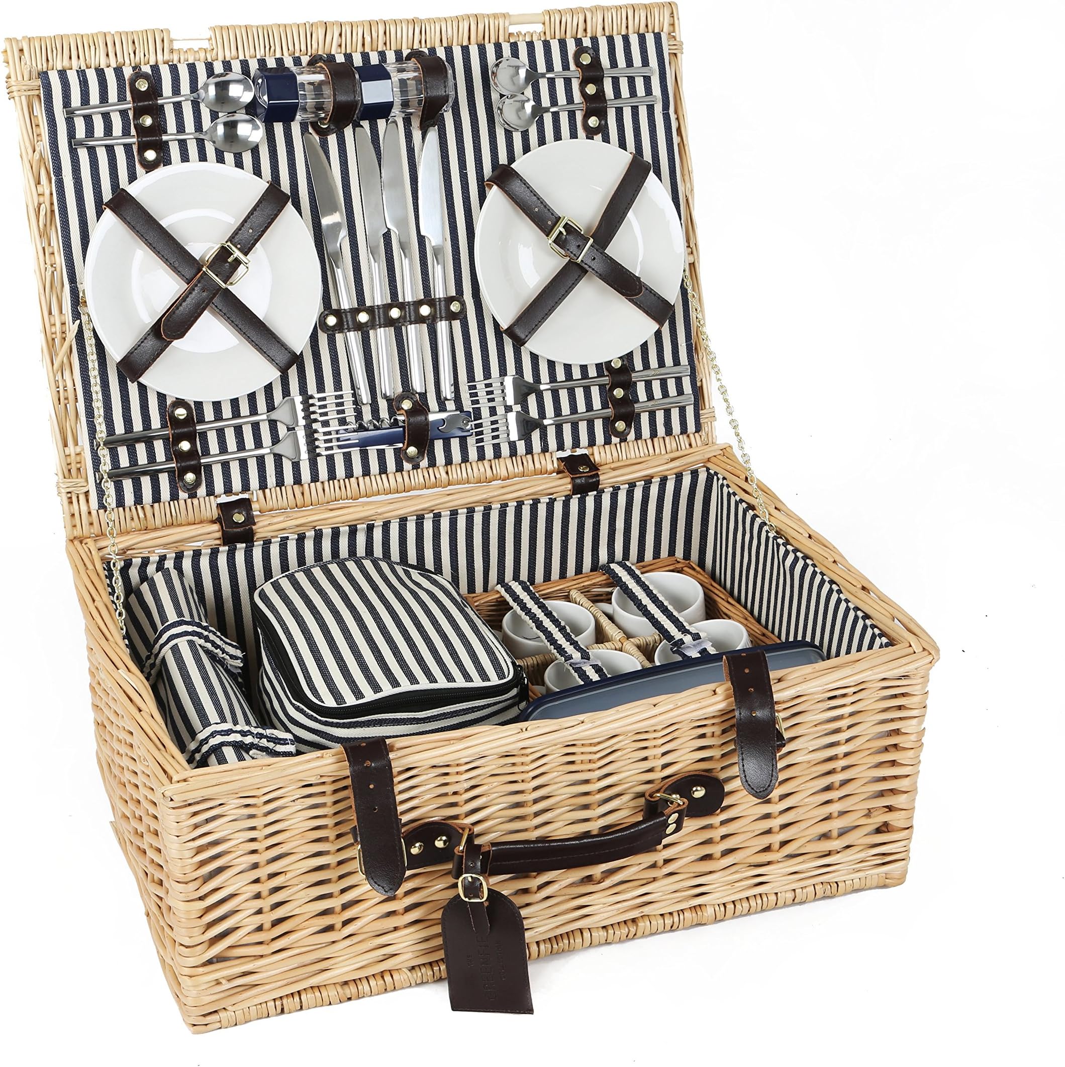 Greenfield Collection Cheltenham Willow Picnic Hamper for Four People with Matching Blanket