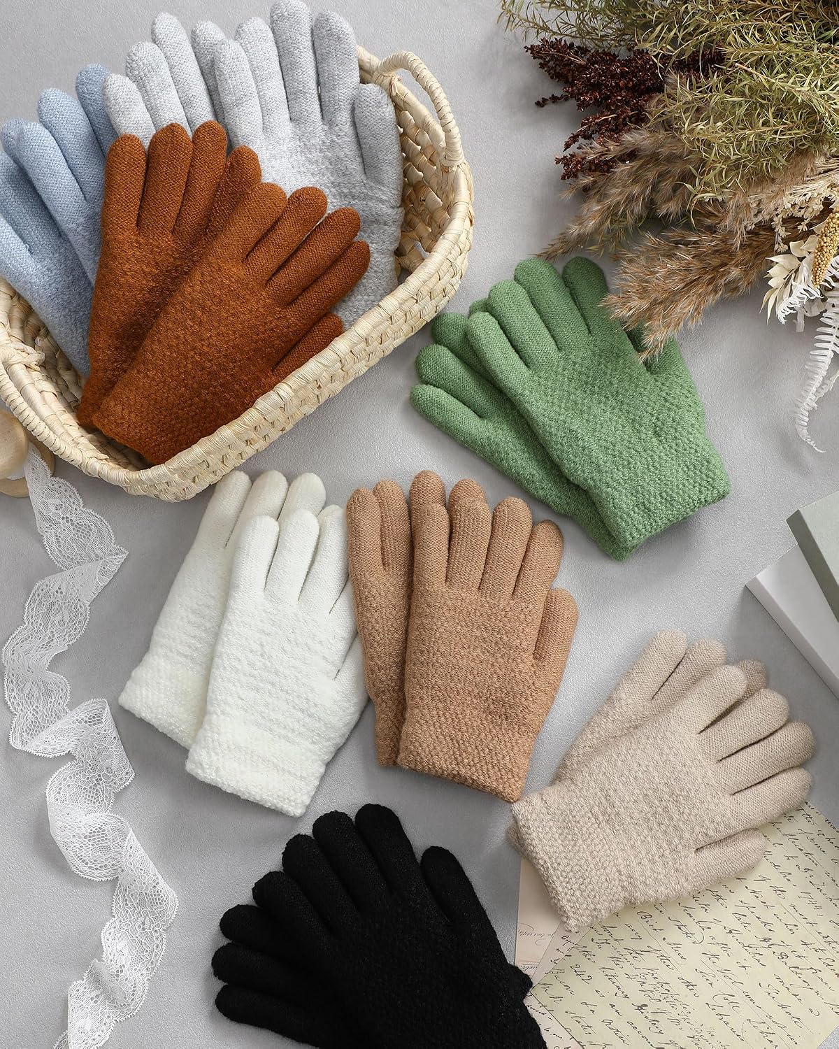 Shihanee 8 Pairs Kids Fleece Lined Gloves Winter Knit Cable Thermal Lined Mittens Thick Warm Gloves for 6-10 Years Girls Boys