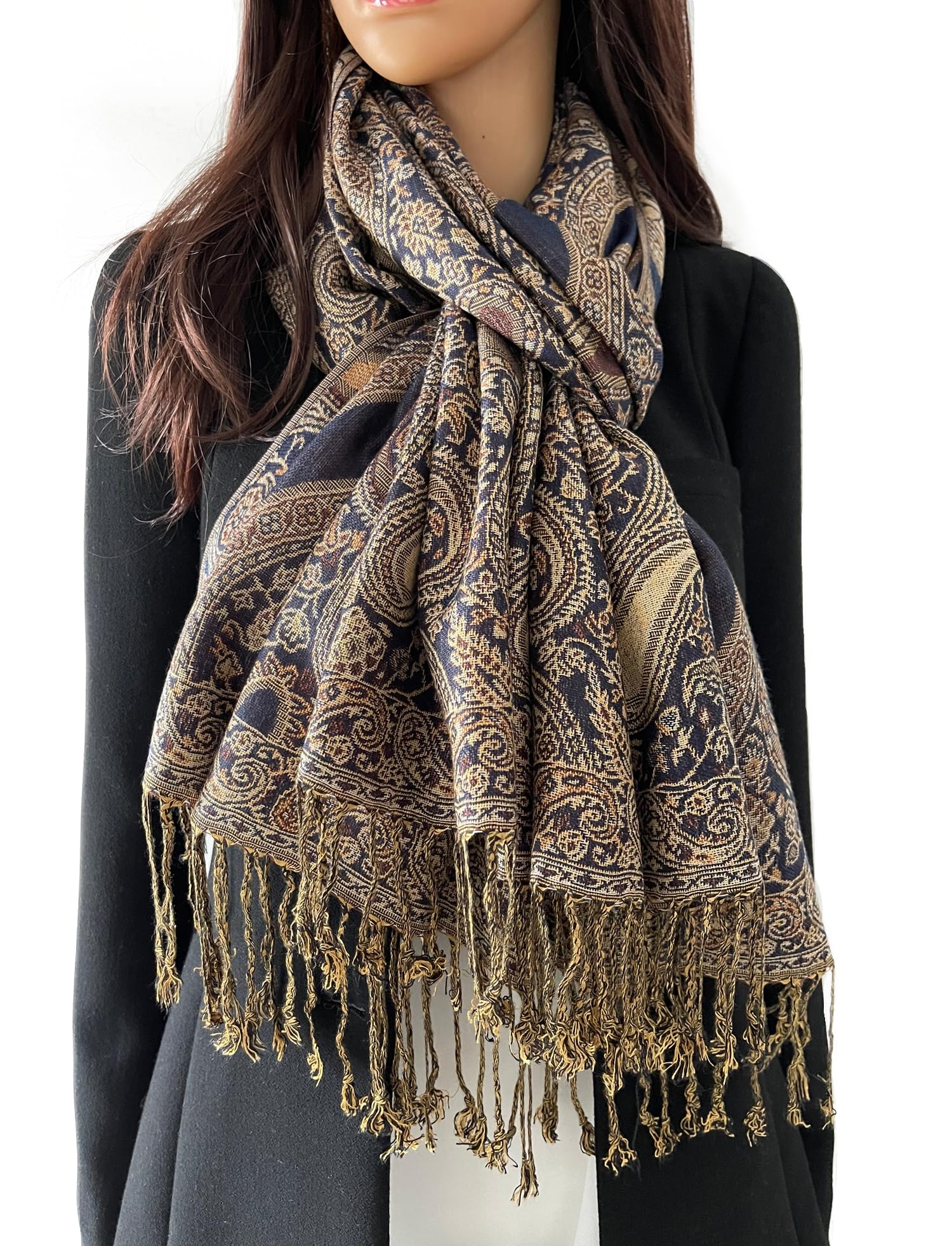 The Accessory Co. Women's Coffee Scarf Pashmina Shawl Wrap - Large Lightweight Floral Paisley Scarf For For Winter, Weddings, Meditation, Prayer - Colourful Neck Scarves, Stole