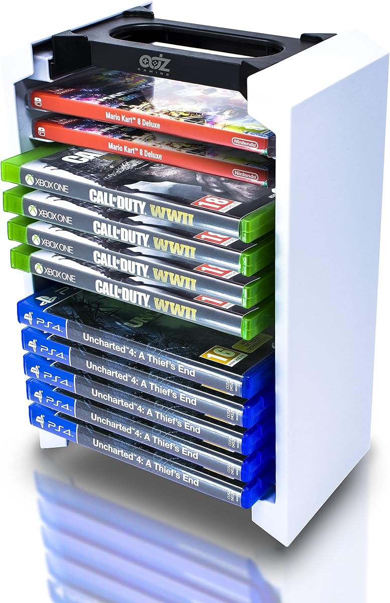 Game Storage Tower – Universal Games Storage Tower – Stores 12 Game or Blu-Ray Disks – Game Tower Rack for PS4, PS5, Xbox One, Xbox Series X/S, Switch Games and Blu-Ray Cases