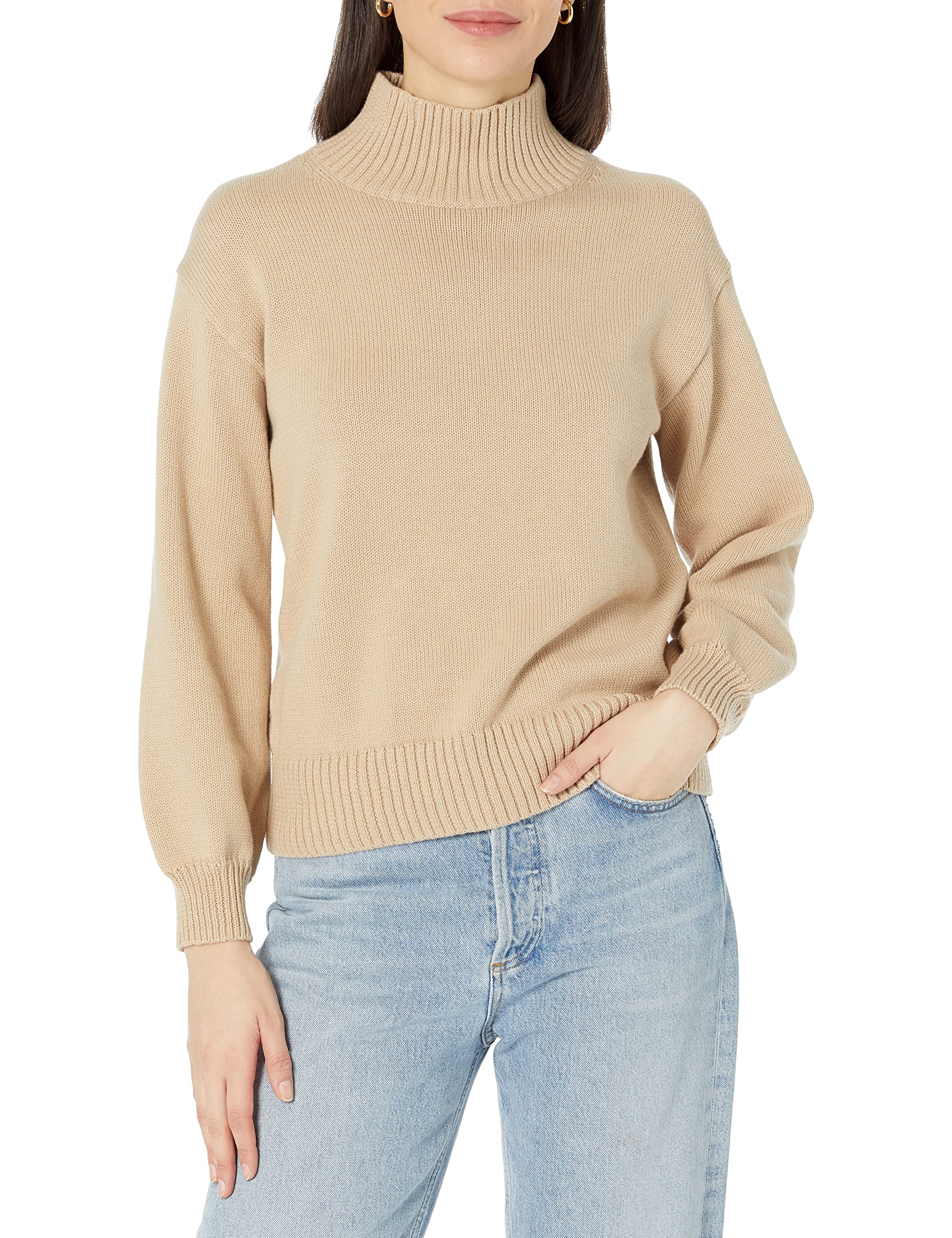Amazon Essentials Women's Pull-Over Funnel Neck Cotton Jumper (Available in Plus Size), Tan, L