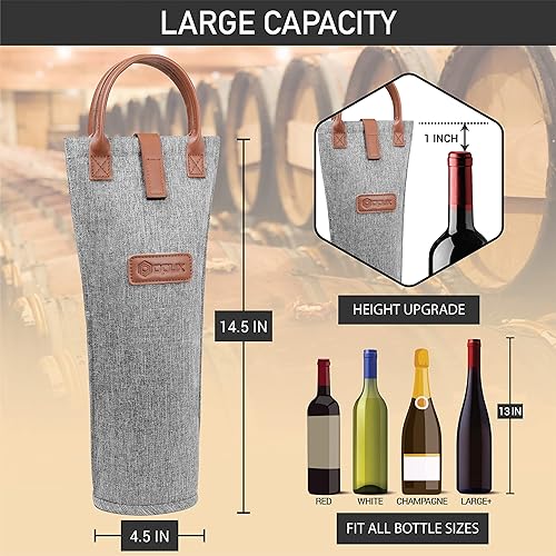 Miniatura 3 de opux Bolsa de vino individual para botella, bolsa térmica de viaje para regalo de picnic, playa, portátil, con relleno térmico, para mujeres,