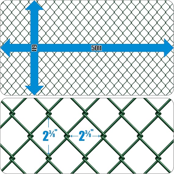 CAPHAUS Galvanized Steel 9 Gauge Green Vinyl Coated Chain Link Fencing Wire Roll, Galvanized Fence Fabric, Diamond Mesh Size 2-3/8 Inch (72 inch x 50ft.)