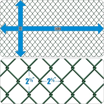 CAPHAUS Galvanized Steel 9 Gauge Green Vinyl Coated Chain Link Fencing Wire Roll, Galvanized Fence Fabric, Diamond Mesh Size 2-3/8 Inch (72 inch x 50ft.)