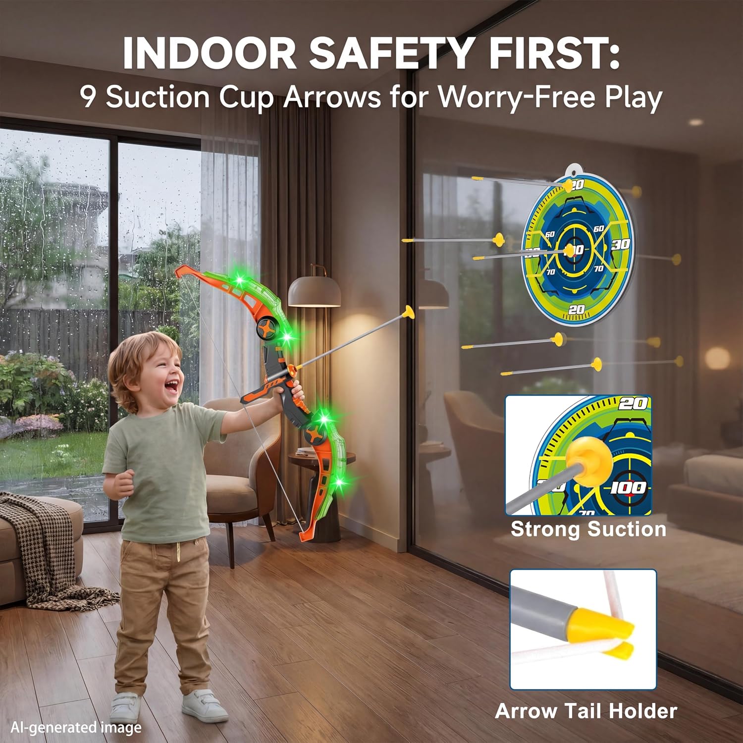 Bow and Arrow Set for Kids 6-12: Archery Toy Set for Indoor Outdoor Toys | LED Light Up Archery Toy Set with 9 Suction Cup Arrows,Target & Quiver for 6+ Year Old Children Boys Girls Party Game