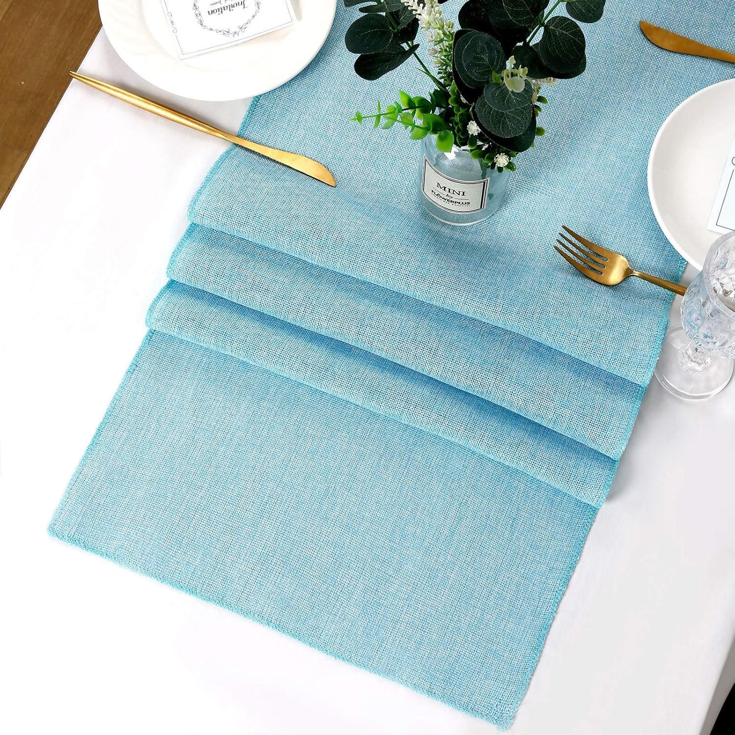 LuoluoHouse Green Table Runner Roll Farmhouse Burlap Table Runners 6 Packs 13x84 inch Jute Table Linens for Rustic Wedding Spring Table Decorations