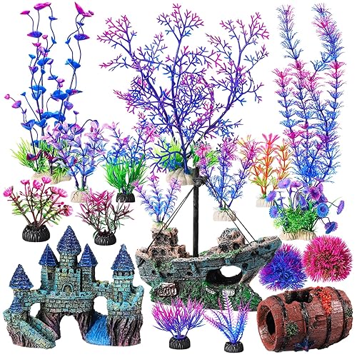 Zeyune 18 Pcs Aquarium Decorations Kit Fish Tank Decorations Set