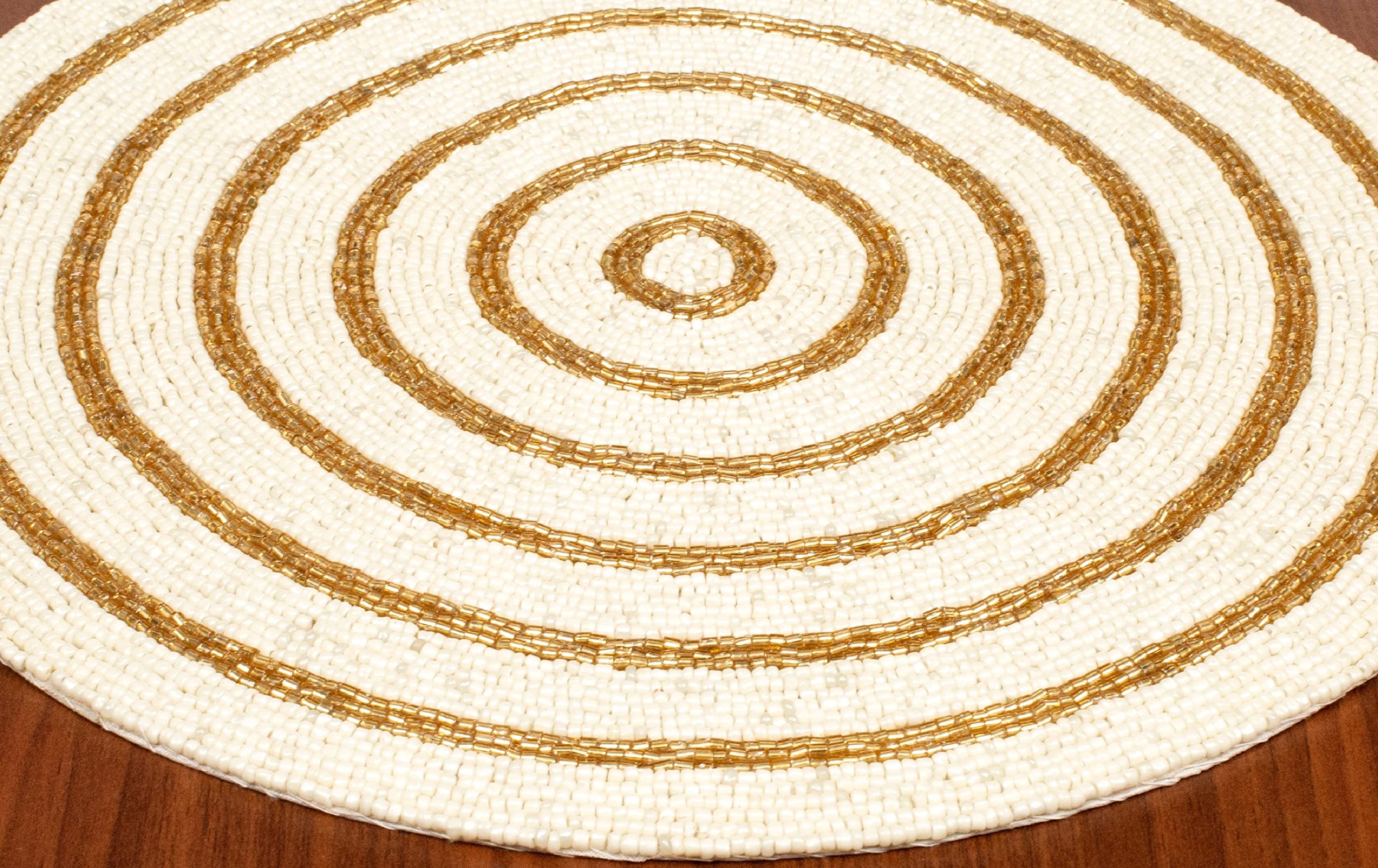 BEDDING CRAFT- Elegant Round Beaded Table Runners - 13" Diameter - White Gold Combo Design - Perfect for Dining, Christmas, Weddings - Luxurious Gold Finish - Enhance Your Table with Beaded Placemat