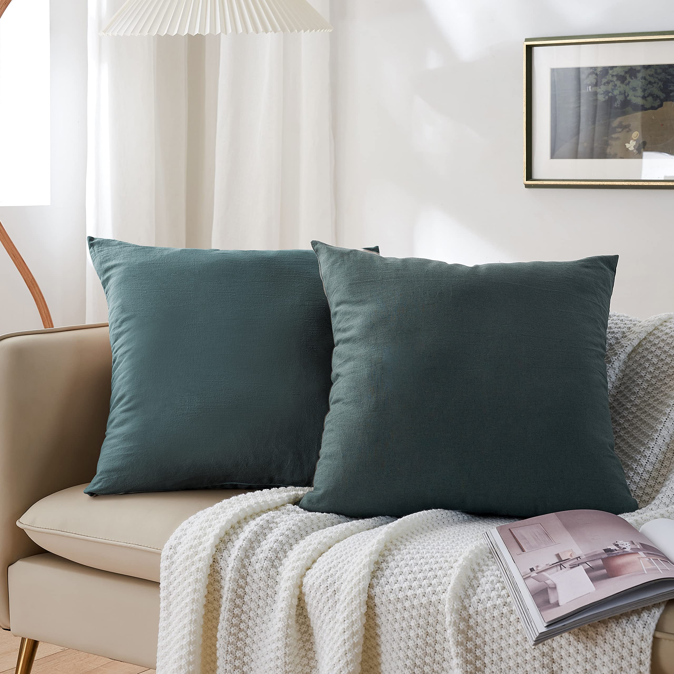 YIYEA Linen Pillow Covers Set of 2, 16"x16" Solid Cotton Linen