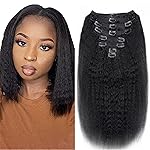 Kinky Straight Clip in Hair Extensions Real Human Hair Clip ins Natural Black Double Weft Clip ins for Women 12 Inch 120g 8pcs Kinky Straight Clip on Extensions Human Hair