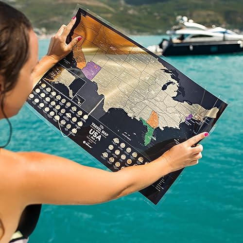 Miniatura 2 de Mapa detallado de Estados Unidos negro para rascar (16 x 24 pulgadas) Reescribible mapa de viaje de Estados Unidos  impreso en vinilo flexible