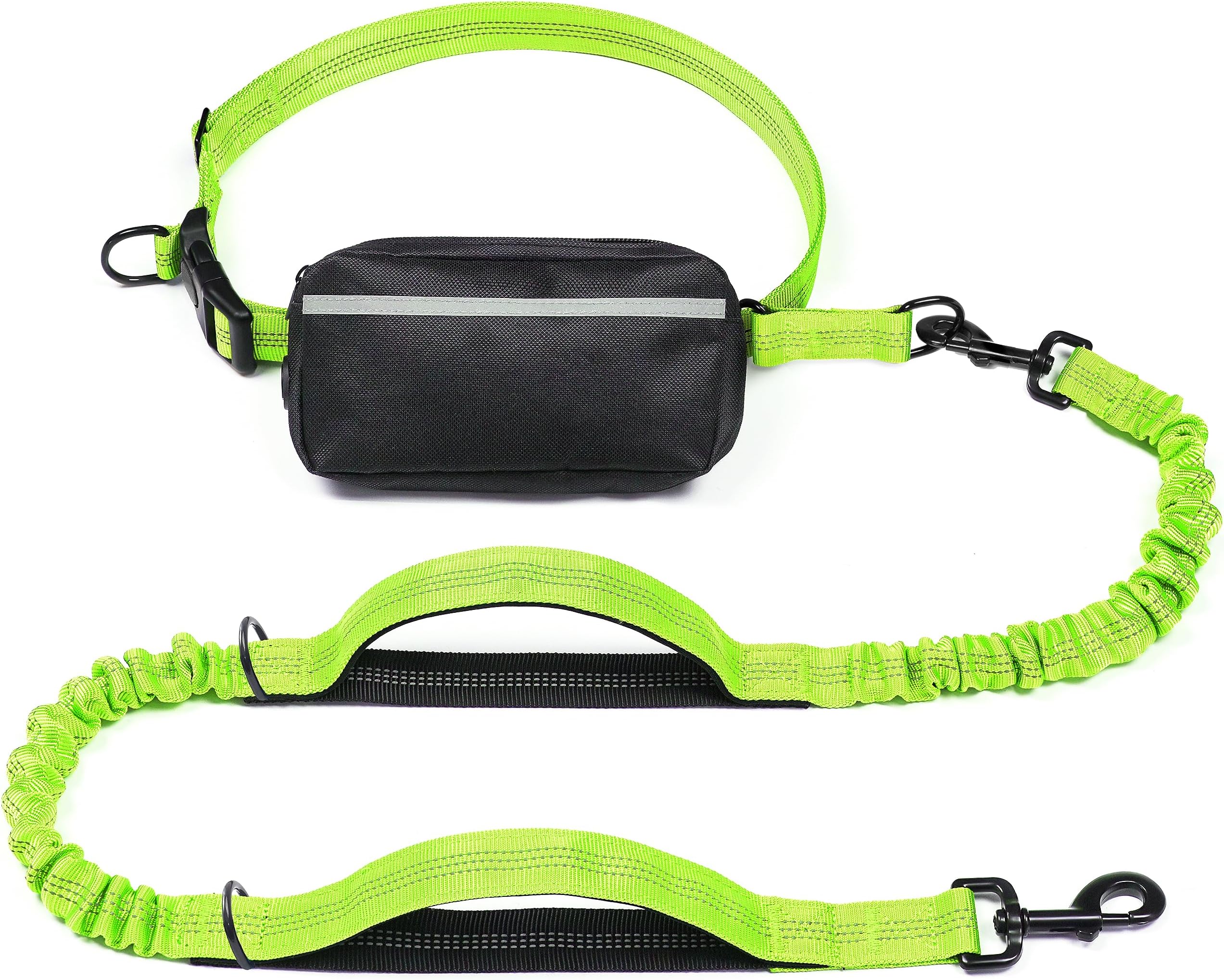iYoShop Hands Free Dog Leash with Zipper Pouch, Dual Padded Handles and Durable Bungee for Walking, Jogging and Running Your Dog (Large, 25-120 lbs, Green)