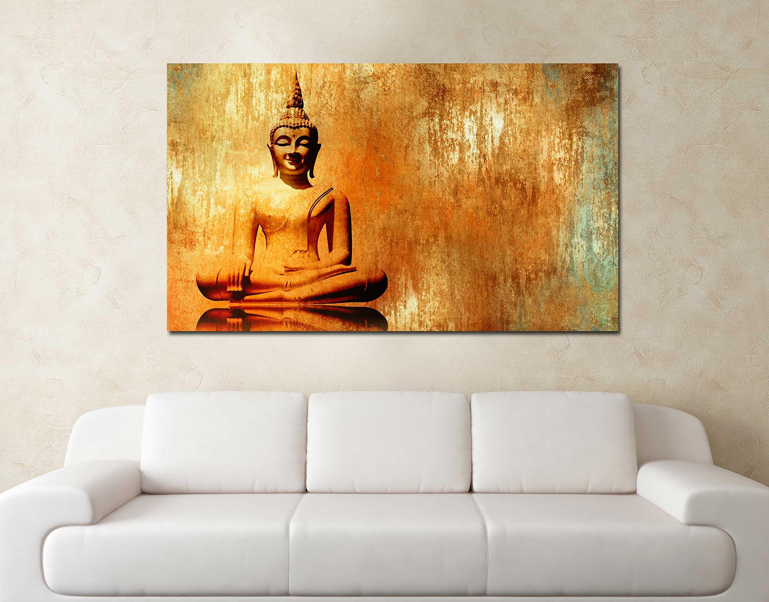 Printelligent Golden Lord Buddha Canvas Painting for Living Room Bedroom Or Office (10 in x 15 in) Unframed