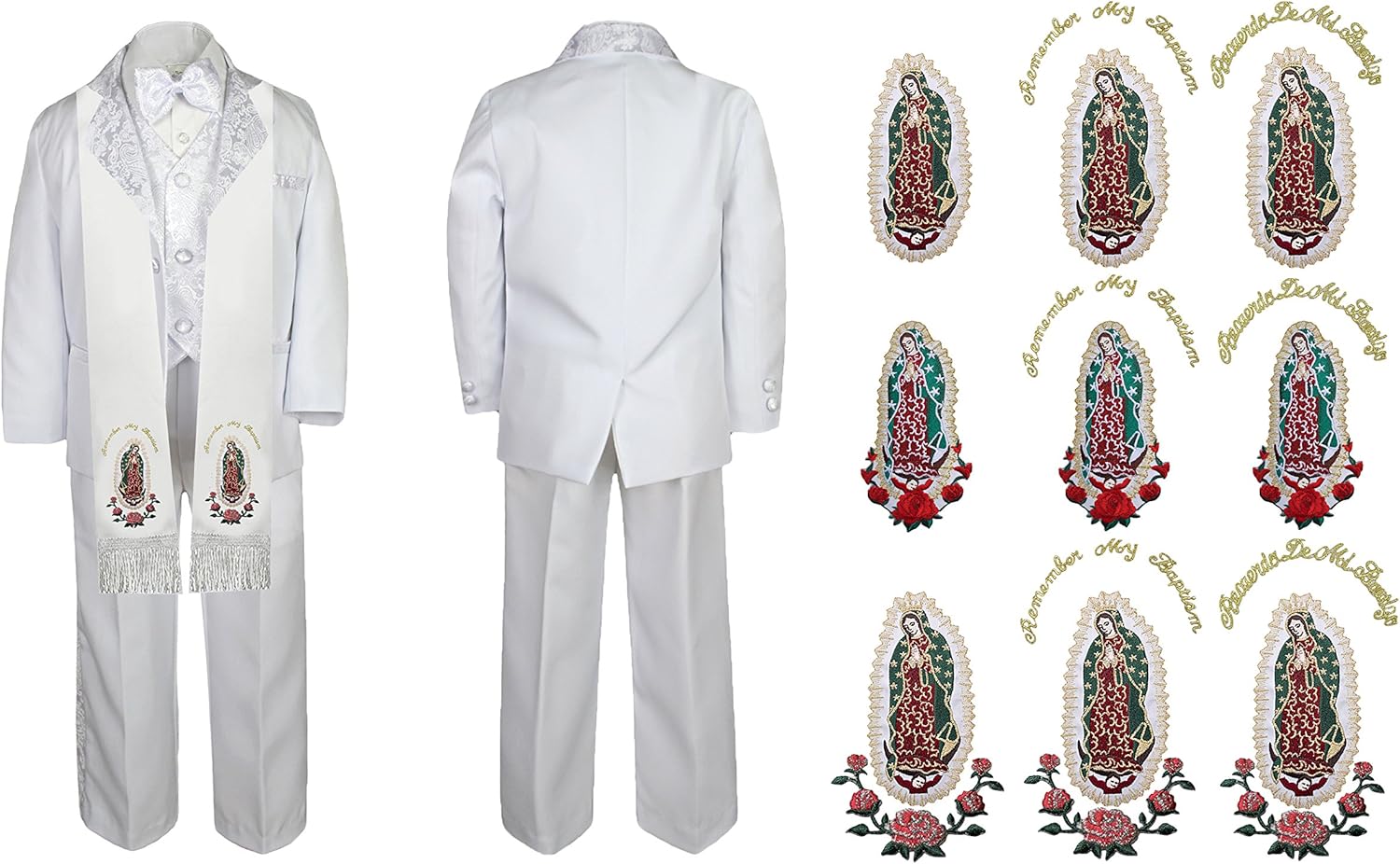 Baby Boy Teen Christening White Paisley Suit Gold Guadalupe Mary on Stole SM-20