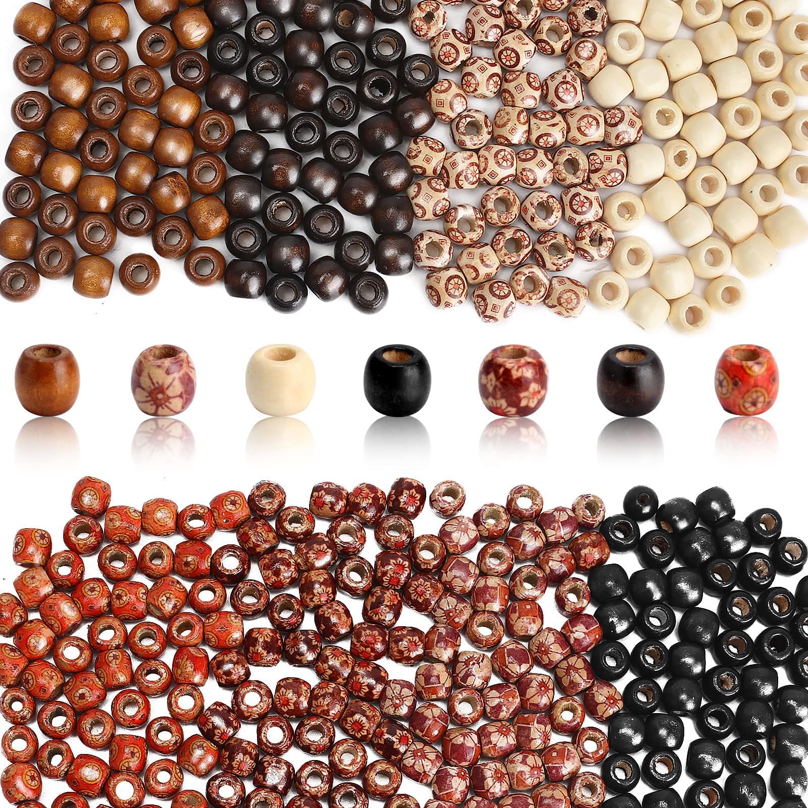 Taekooki 400 Pièces Grosses Perles En Bois, Perles Ovales En Bois Naturel Avec Grand Trou