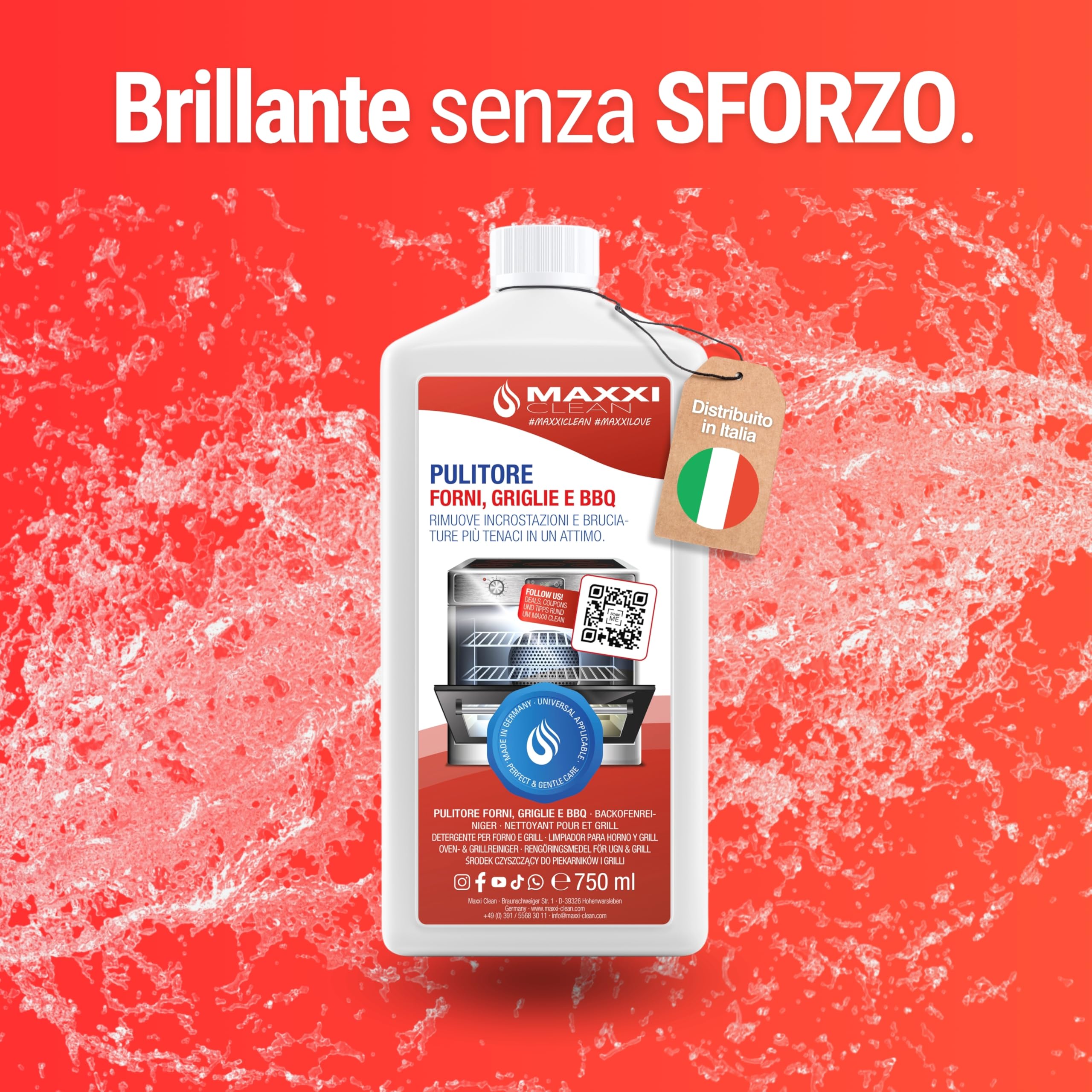 MAXXI CLEAN | Pulitore per forno, grill e BBQ extra forte (750 ml)| Pulitore e sgrassatore automatico | Per forno, piano cottura e grill | Scioglie incrostazioni