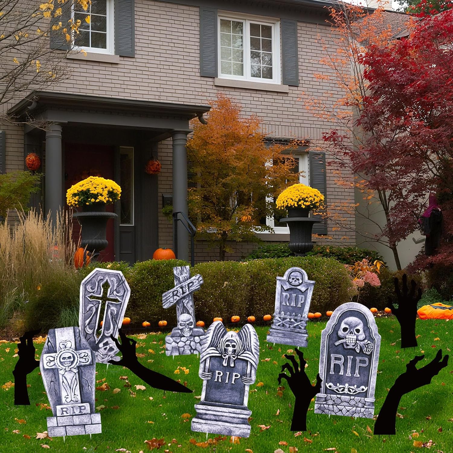 Yerliker Halloween Yard Decoration Signs 6 Pcs Tombstone for Halloween Decorations Graveyard Decor 5 Pcs Black Hand Shaped Yard Signs Horror Silhouette Decor Headstones for Party Outdoor Lawn Garden