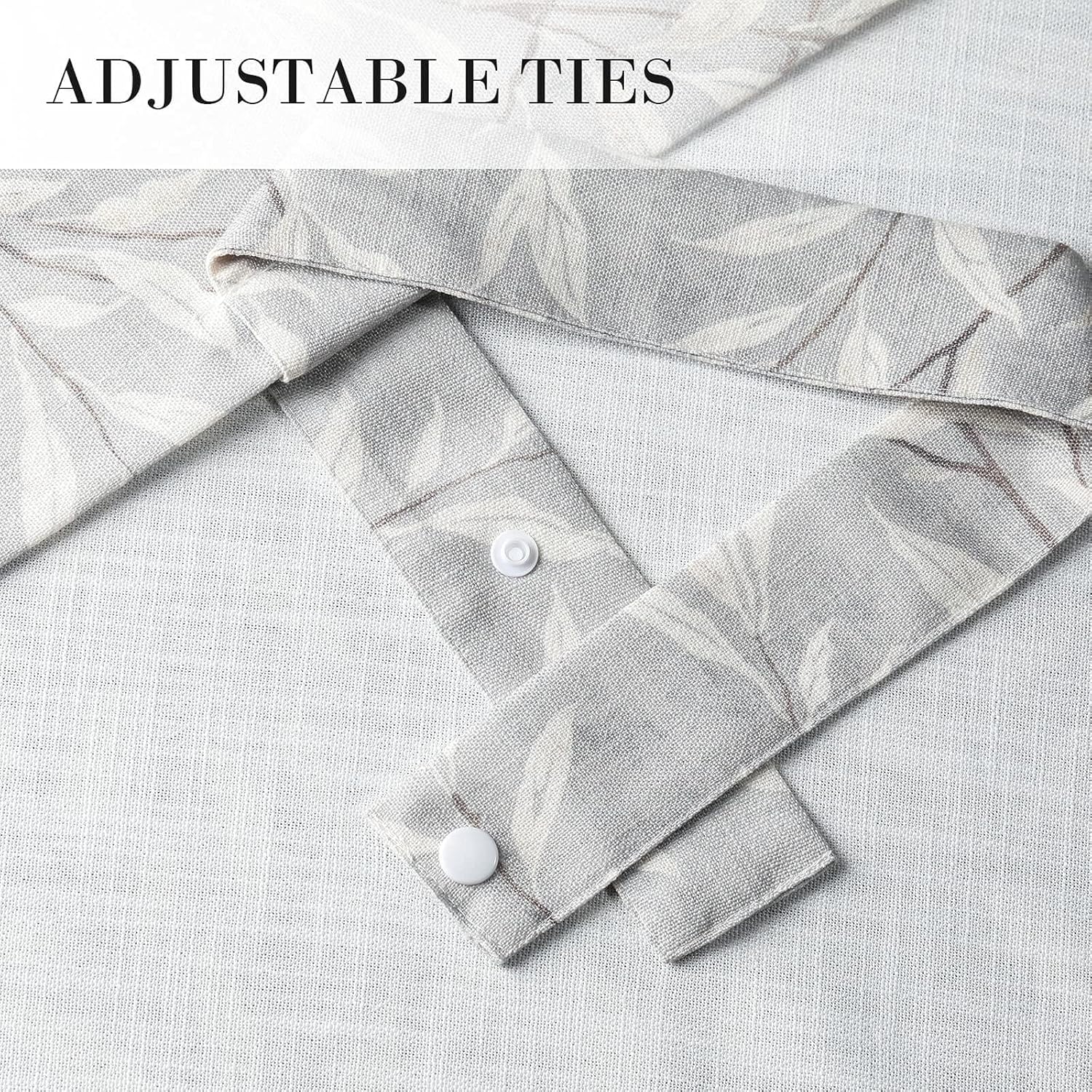 VOGOL Grey Leaves Print Curtain Valance, Linen Textured Tie Up Window Shade Rod Pocket Tie-up Adjustable Valances for Bathroom, 52 x 18, One Piece