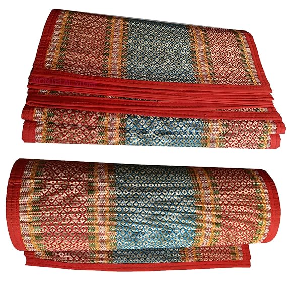 Montelal Store Traditional Sleeping Floor Mat (Red, Madurkathi River Grass Korai Pai, 54 X 78 Inches)