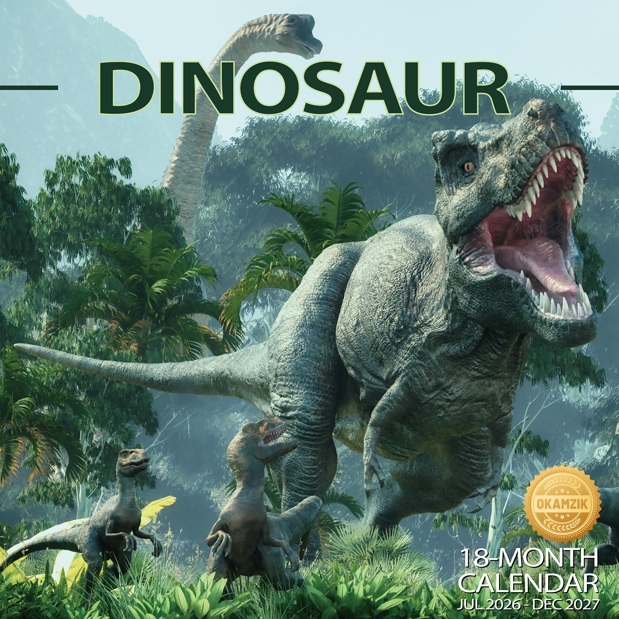 2027 Wall Calendar - Dinosaur Hangable Monthly Planner Calendar with Large Blocks for Organizing & Planning, Academic Schedule, Home, Office & family