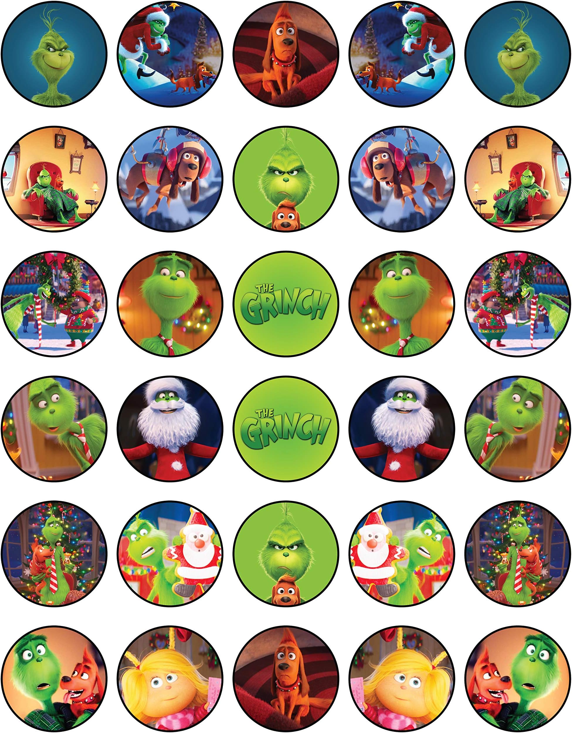 30x Christmas Green Cartoon-Themed Edible Cupcake Toppers – Fun Grocery Cake Decor | Wafer Sheet