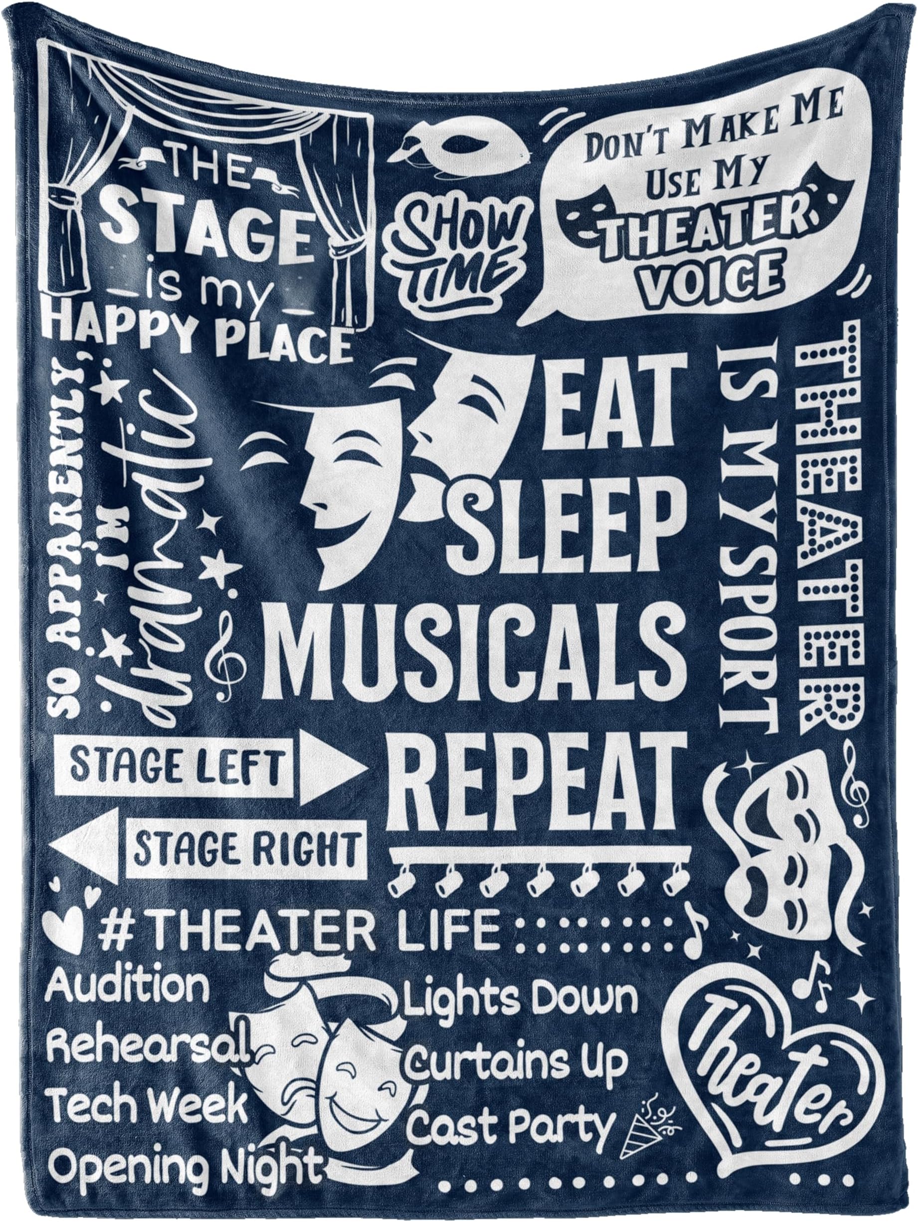 Huglanket Theater Gifts Blanket Throw - Gift for Broadway Theatre Lovers Girls Boys Women - Eat Sleep Musicals Repeat - 50" x 65", Blue