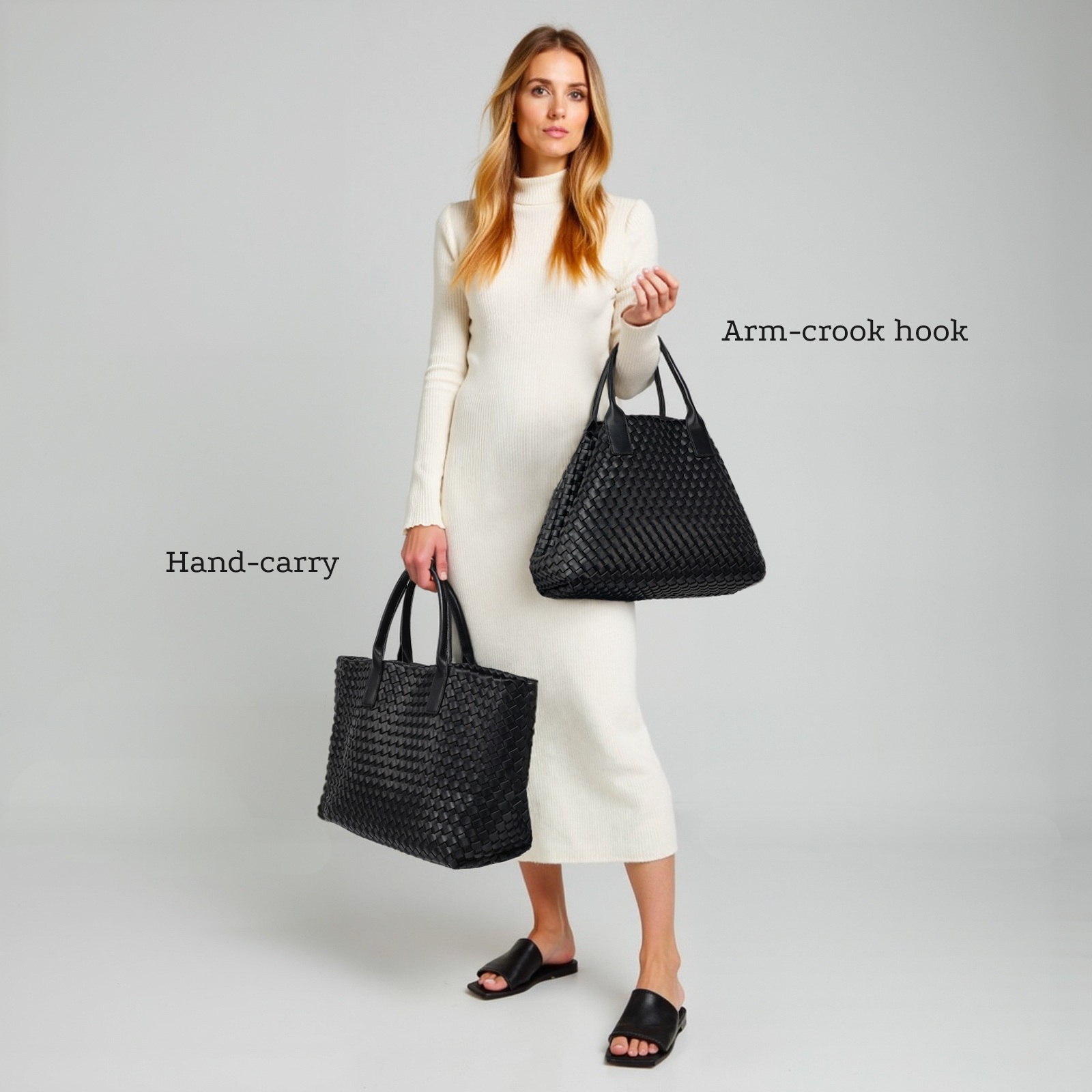 Bolso Tote tejido para mujer en cuero vegano miniatura 7