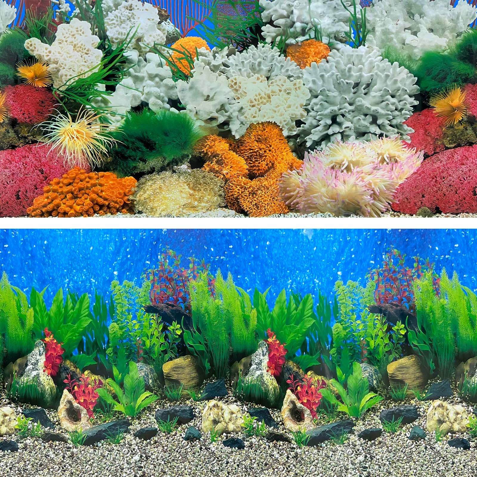 XCNO Aquatic Plant Aquarium Background Sticker Coral HD Fish Backgrounds for Aquariums Gravel Stone Fish Tank Wallpaper Decorations 2 Sided 16"x 33"