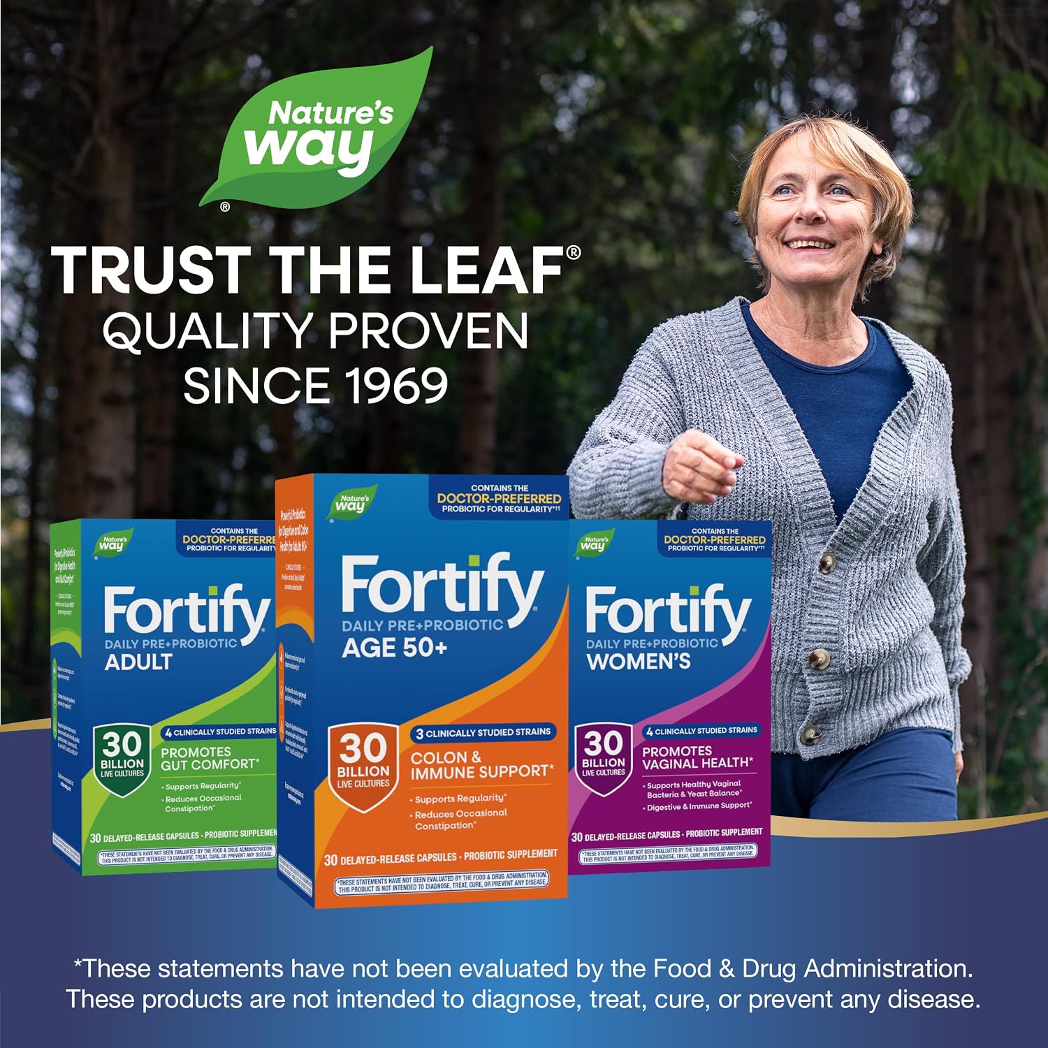 Nature's Way Fortify Daily Pre+Probiotic Adults 50+ for Men & Women, 30 Billion Live Cultures, Colon, Digestive, and Immune Health Support* Supplement, 30 Capsules