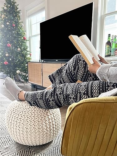 Miniatura 9 de FRELISH DECOR Puf Otomano Redondo Tejido a Mano 100% Algodón Puf Reposapiés - Puf de Punto - Saco de Frijoles de Punto - Silla de Piso para Sala de