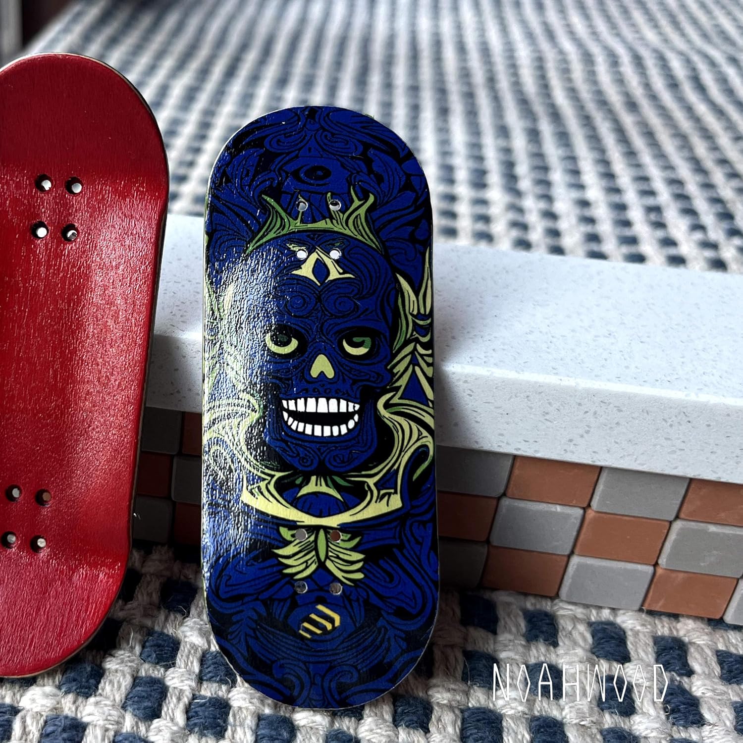 Noahwood PRO Deep Concave Fingerboard Deck Mini Skateboarding Deck(6-Layer Colour Maple Wooden 35 x 97mm Handmade Deck (Blue Gost)