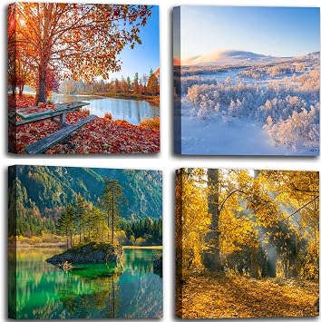 OKEXCKK Four Seasons Landscape Canvas Wall Art Decor - Spring Summer Autumn Winter Colorful Tree Painting Modern Nature Forest Prints Artwork Picture for Bathroom Office Decoration