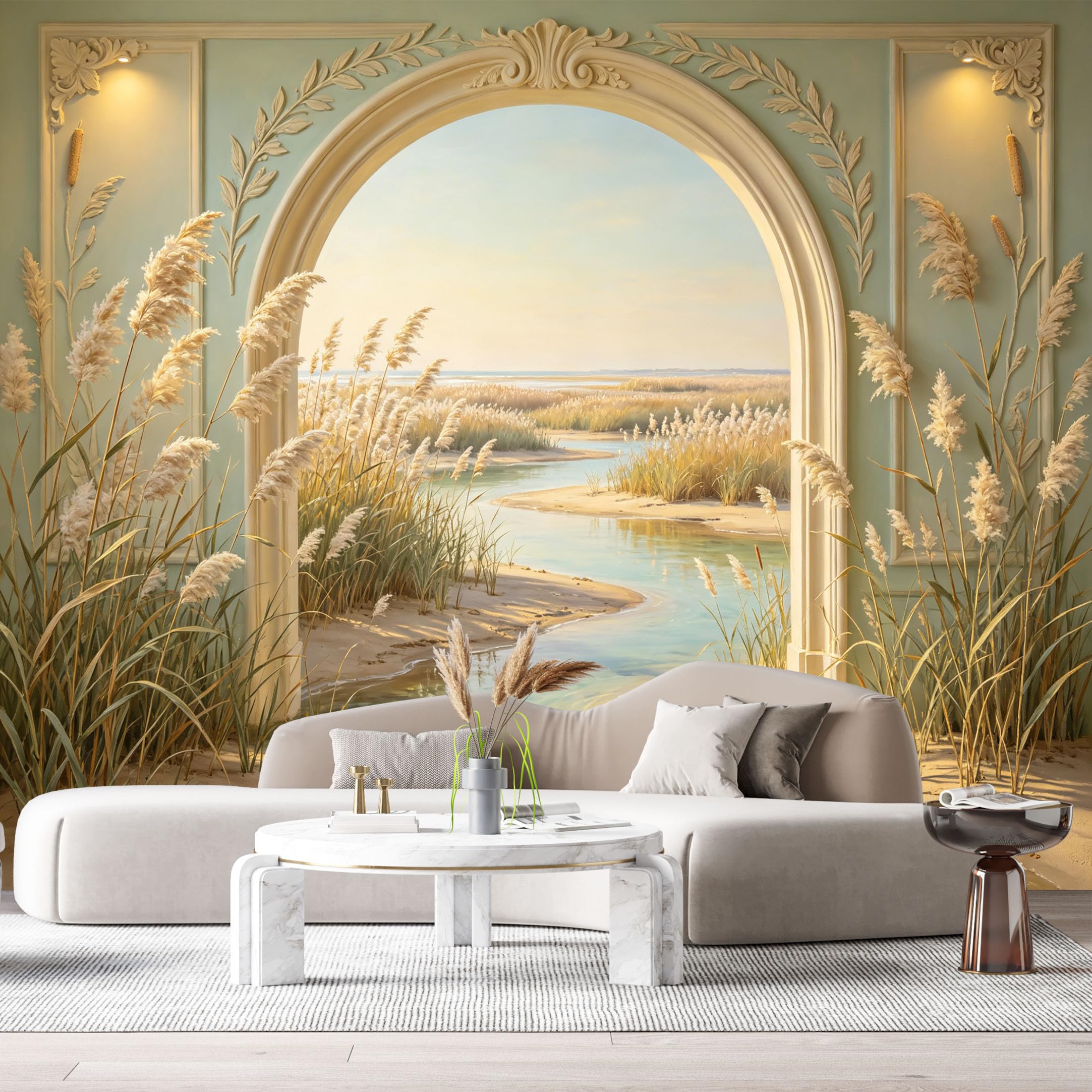 Custom Size Wall Murals Coastal River Archway Landscape 3D Trompe L'Oeil SelfAdhesiveWall Fabric Removable Wallpaper Wall Decor for Living Room Bedroom Bathroom