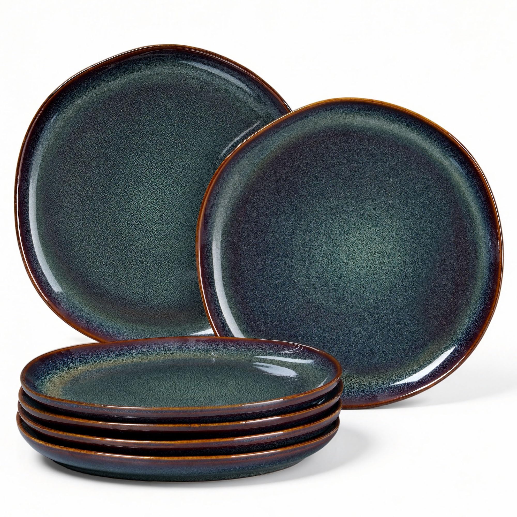 Joyfair 8 Inch Irregular Stoneware Dessert Plates Set of 6, Blackish Green