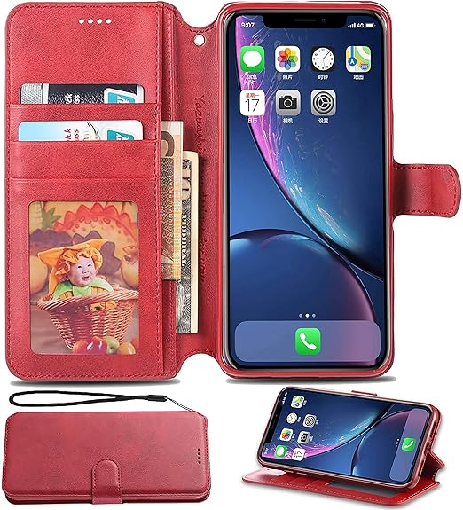 For Iphone 11 Case Cellphone Iphone 11 6 1 Inch Case Magnetic Flip Flap Wallet Case Leather With Cash Credit Card Slots Red Amazon Ca Electronics