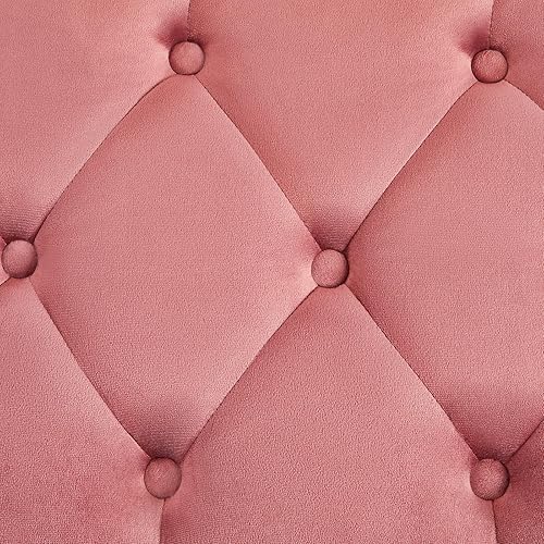 Miniatura 6 de Yaheetech Banco Otomano Moderno de Terciopelo Banco Tapizado Reposapiés para Sala de Estar con Patas de Metal Dorado y Asiento Acolchado Rosa