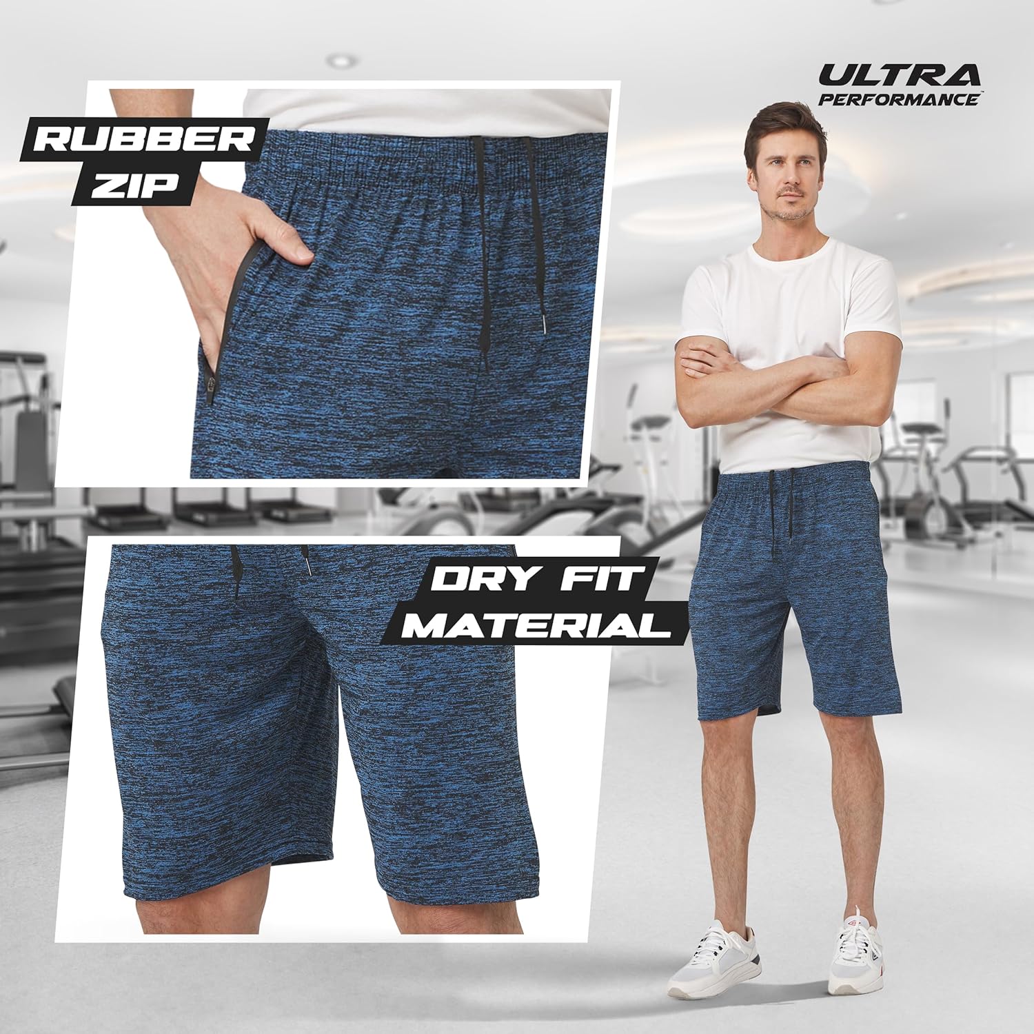 Ultra Performance Mens 5 Pack Athletic Running Shorts, Basketball Gym Workout Shorts for Men with Zippered Pockets - Image 3